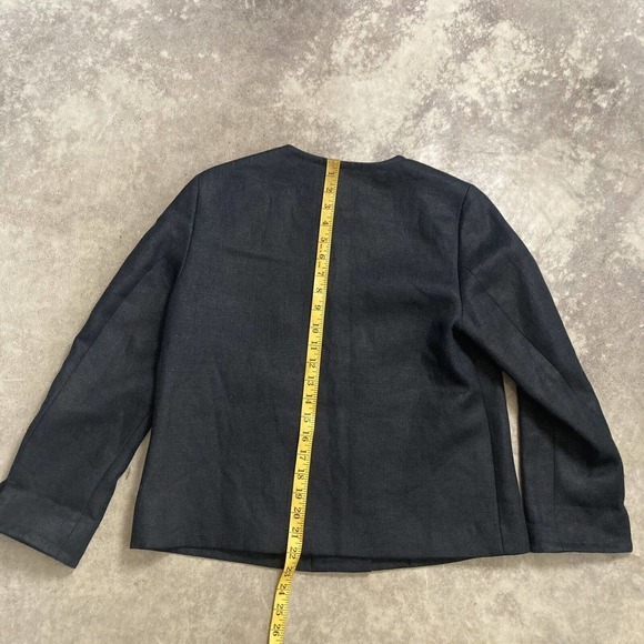 Talbots Blazer‎ Womens 10P Linen Black Collarless 4 Button Front Lightweight - Picture 5 of 9